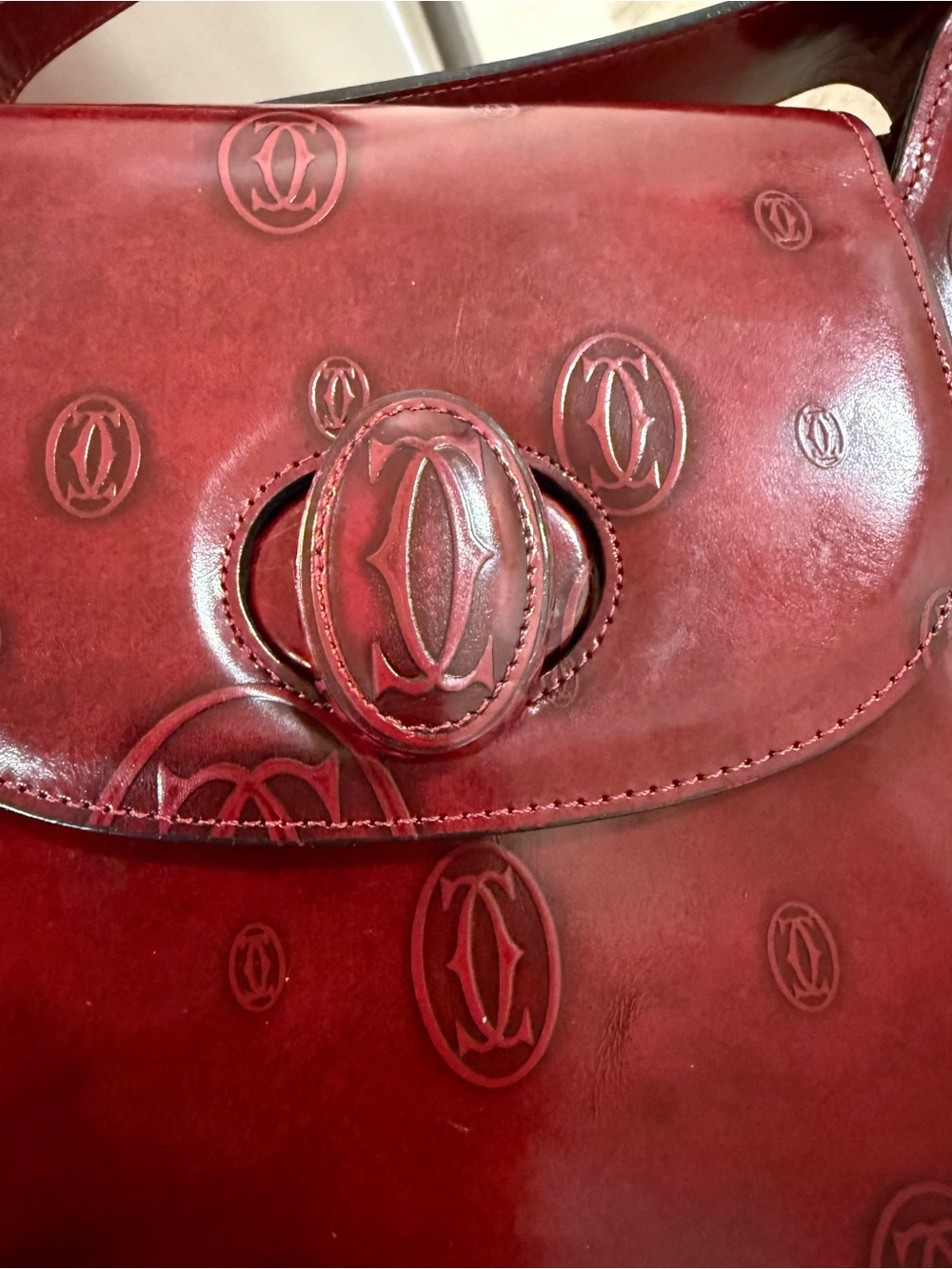 Cartier Deep Red Leather Shoulder Bag - Picture 8 of 14